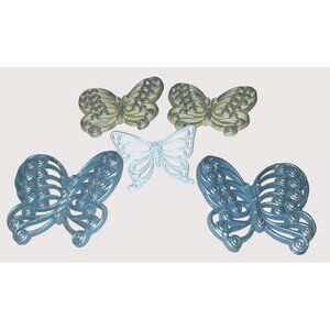 5 Decorative Butterfly Wall Hangings Vintage Blue Yellow White•42